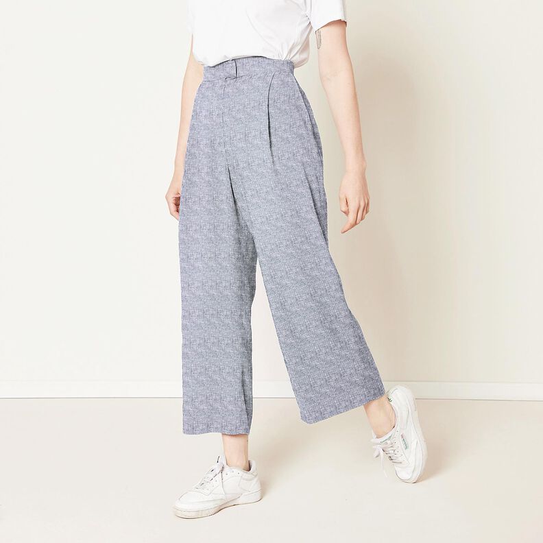 Mélange lin coton rayures étroites – bleu nuit/blanc,  image number 6