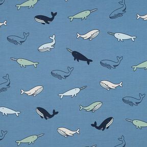 Jersey coton Jolies baleines | Poppy Fabrics – gris bleu/bleu marine, 