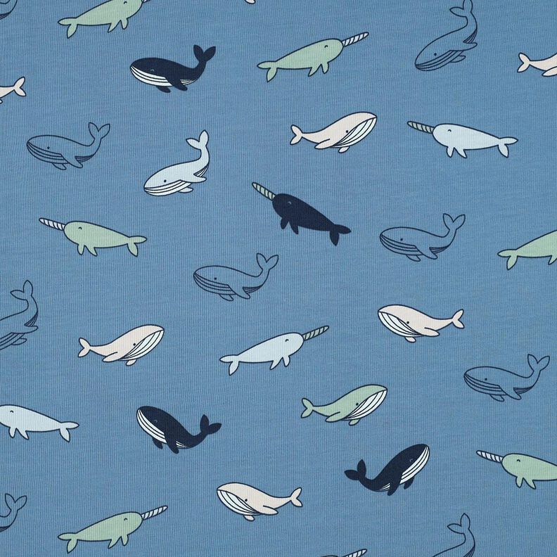Jersey coton Jolies baleines | Poppy Fabrics – gris bleu/bleu marine,  image number 1
