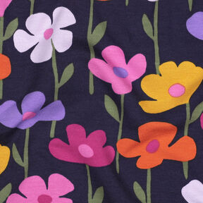 French Terry Sweat d’été Fleurs colorées | Poppy Fabrics – bleu marine, 