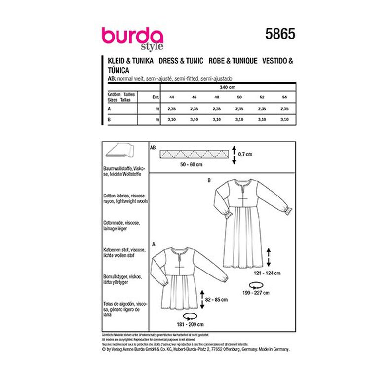 Robe / Tunique - Grande taille | Burda 5865 | 44-54,  image number 9