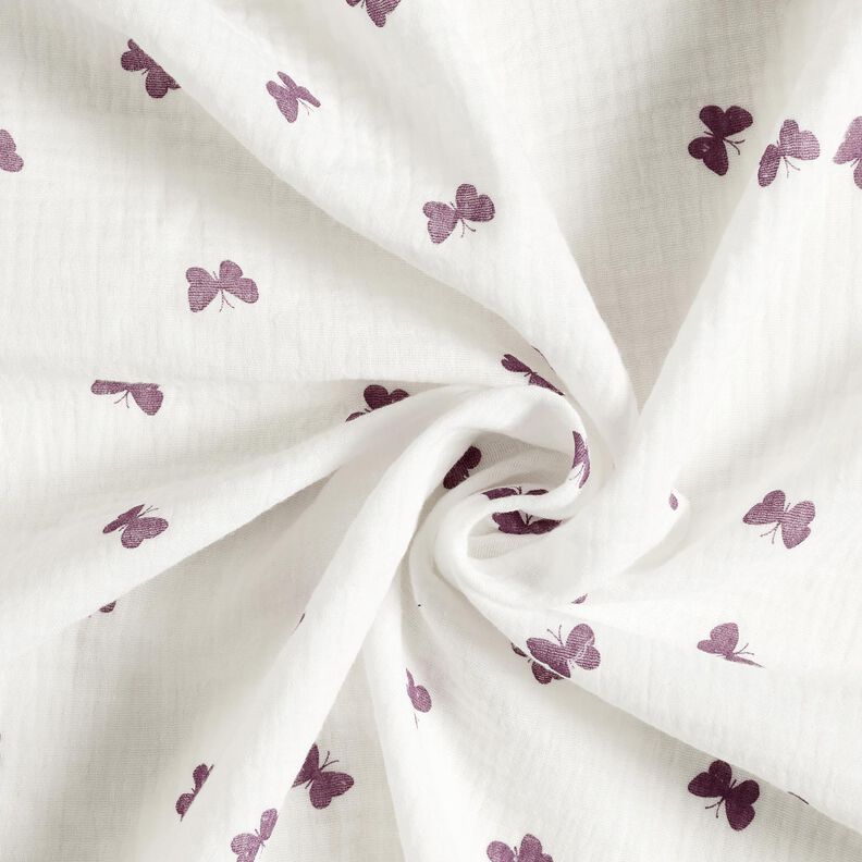 Tissu double gaze de coton Papillons – ivoire/lilas rouge,  image number 3
