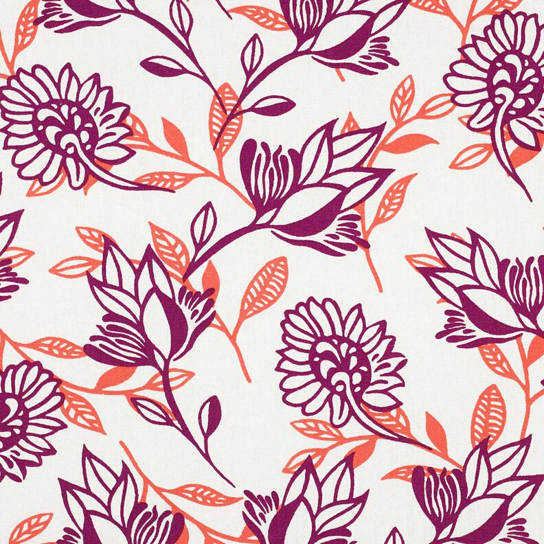 Mélange viscose lin Fleurs | Poppy Fabrics – ivoire/raisin,  image number 1