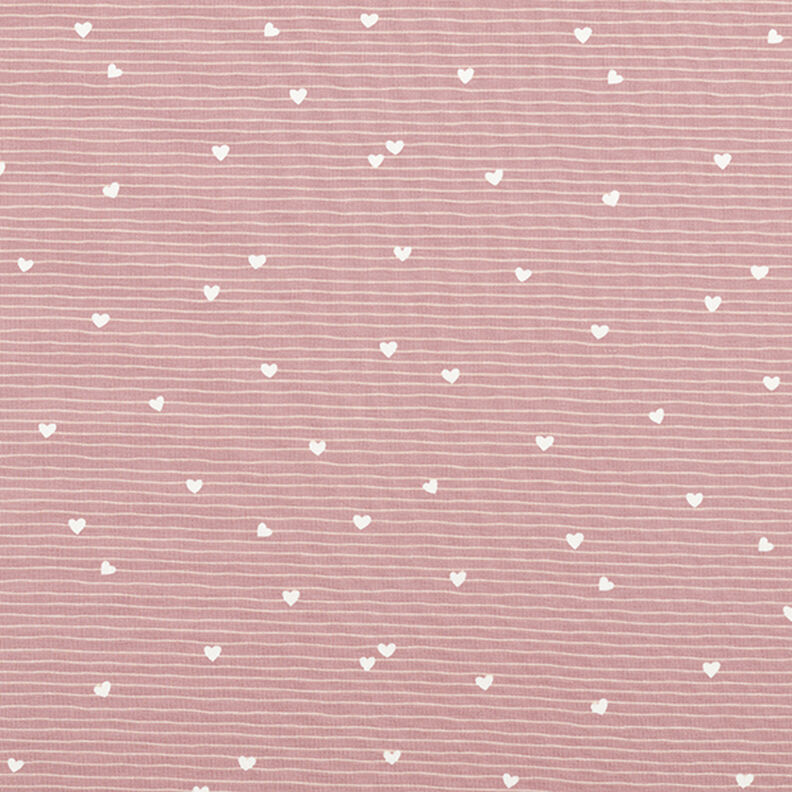 Jersey coton Cœurs et rayures – vieux rose clair,  image number 1