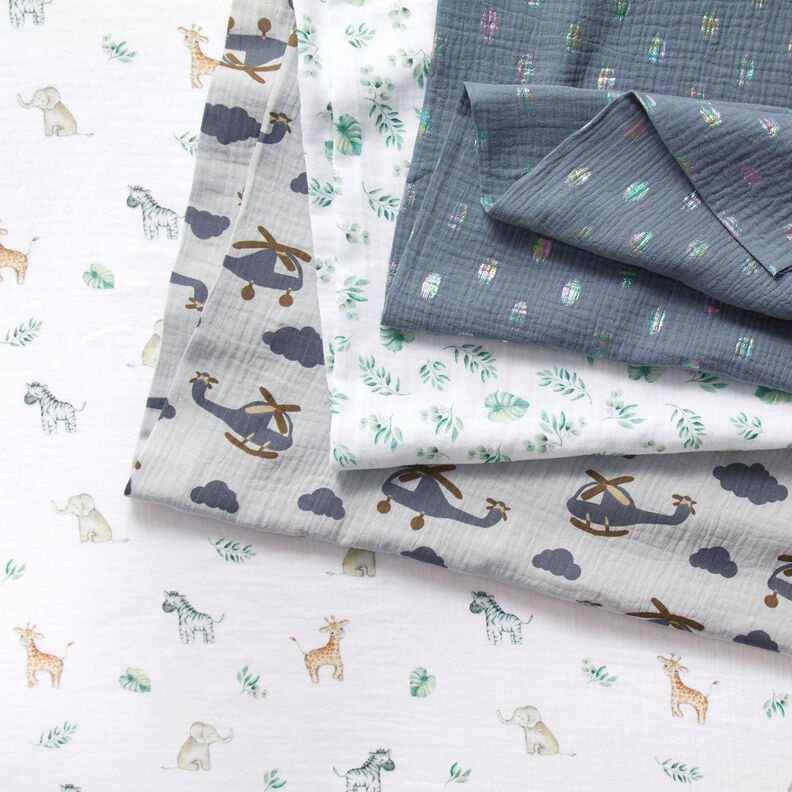 GOTS Tissu double gaze de coton Feuilles de la jungle | by Poppy – blanc/menthe clair,  image number 5