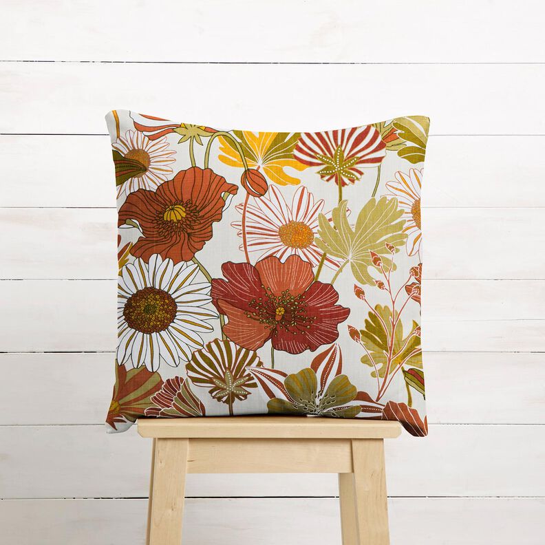 Tissu de décoration Panama Fleurs colorées – crème/terre cuite, image number 7