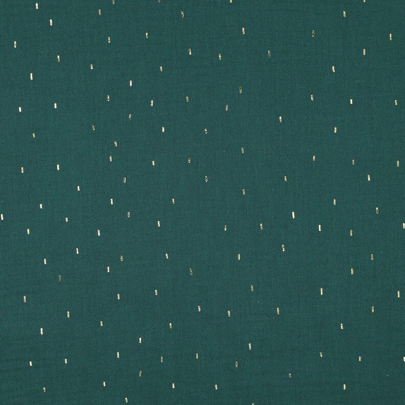 Tissu double gaze de coton Rechteck Imprimé feuille | Poppy Fabrics – sapin bleu/or métallisé,  image number 1