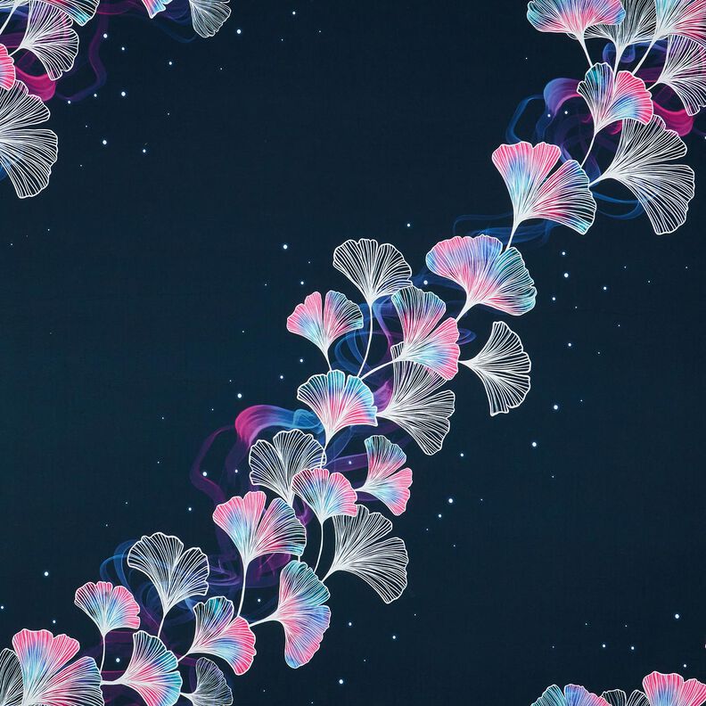 Jersey coton Ginkgo | Glitzerpüppi – bleu nuit/pourpre,  image number 1