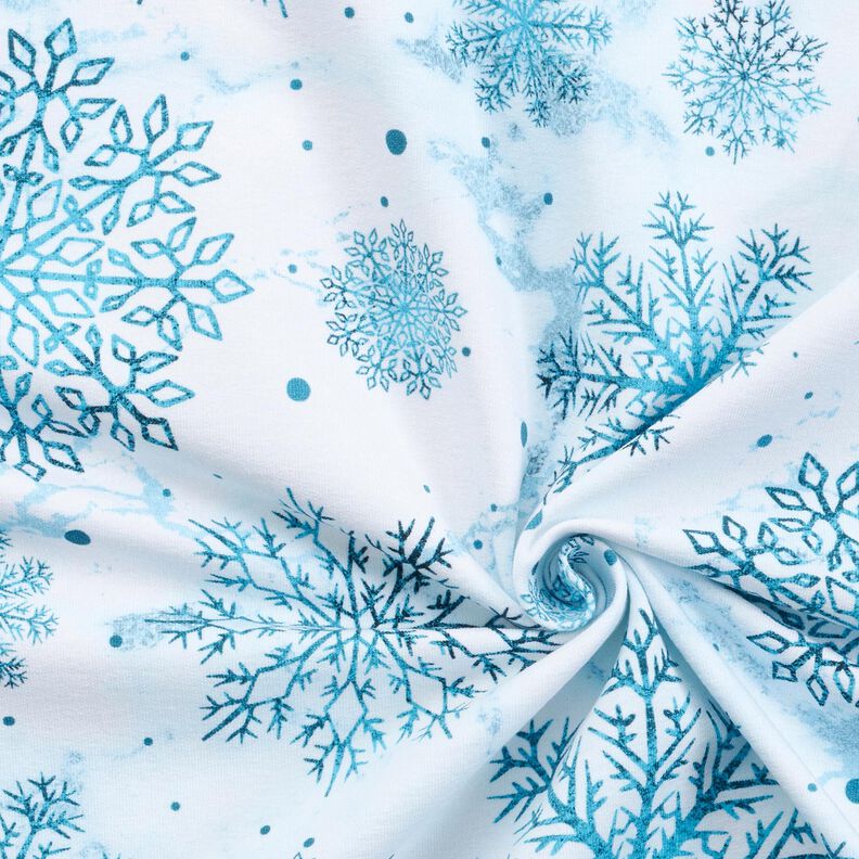 French Terry Cristaux de neige pour Noël | Glitzerpüppi – bleu ciel/pétrole légère, image number 3