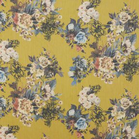 Chiffon plissé fleurs peintes – jaune olive, 