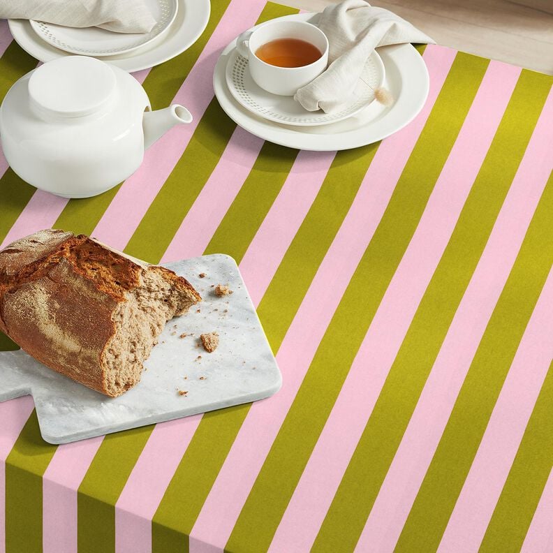 Tissu de décoration Canvas Rayures joyeuses – rose/vert mousse,  image number 6
