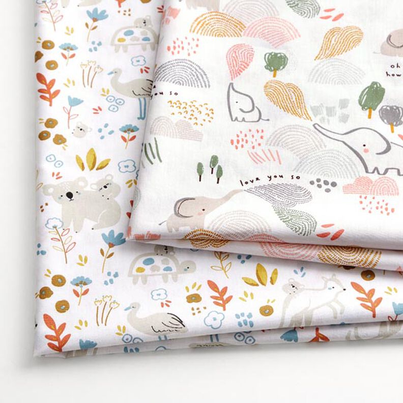 Tissu en coton Cretonne Paysage avec éléphants – blanc,  image number 3