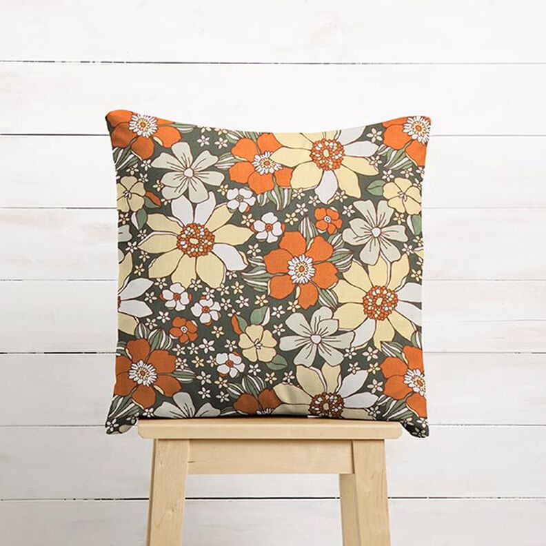 Tissu en coton Cretonne Fleurs rétro – orange clair/jaune clair,  image number 6
