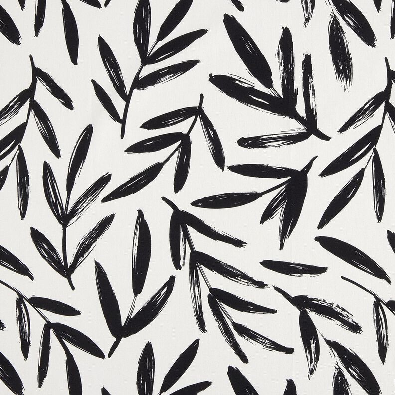 Tissu de décoration Semi-panama Feuilles minimalistes – noir/ivoire,  image number 1