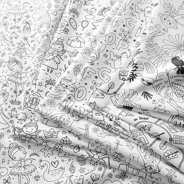 Popeline coton Tissu à colorier monstres lettres – blanc/noir,  image number 5