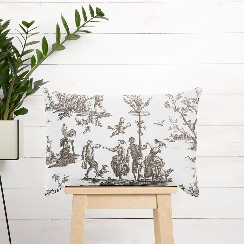 Tissu de décoration Semi-panama Joyeux danseurs 280 cm – taupe/blanc,  image number 7