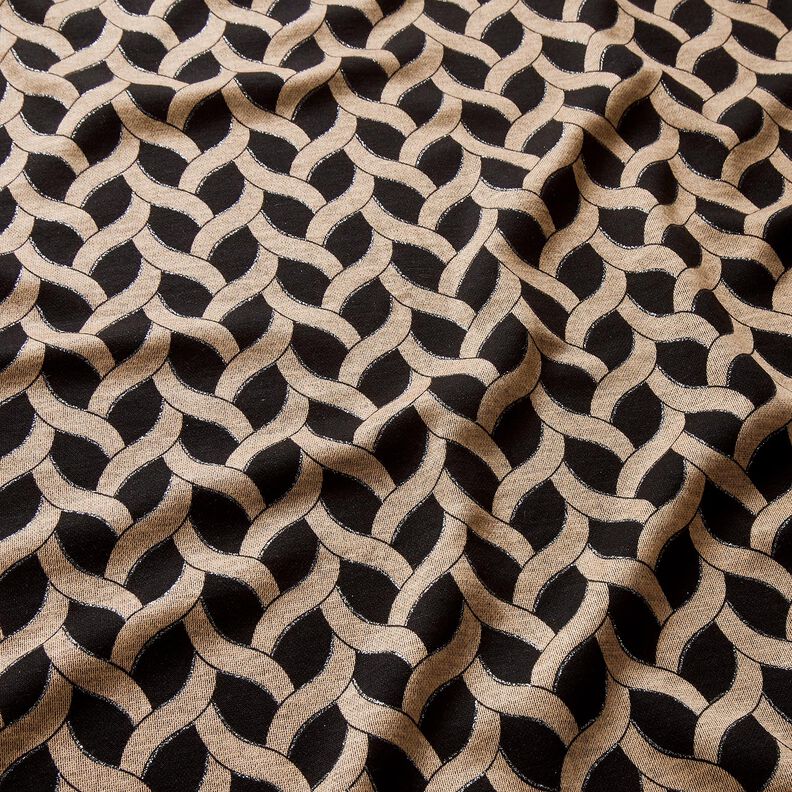 Jersey viscose Motif torsadé pailleté – noir/abricot,  image number 2