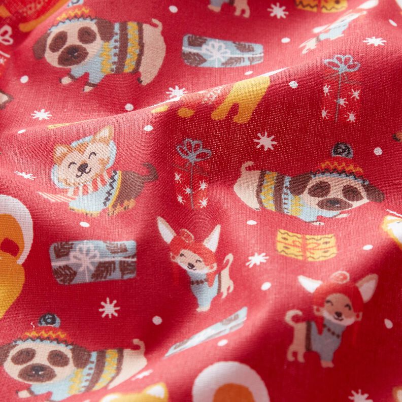 Tissu en coton Cretonne Chiens à Noël – rouge,  image number 2