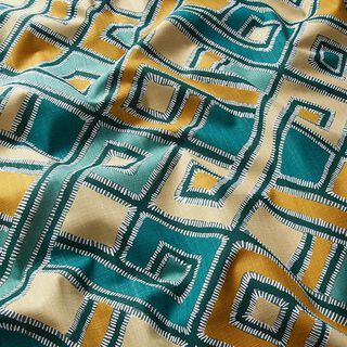 Tissu de décoration Panama Ethnique abstrait – moutarde/vert, 