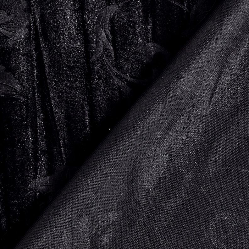 Velours crash à motif chrysanthème – noir,  image number 4