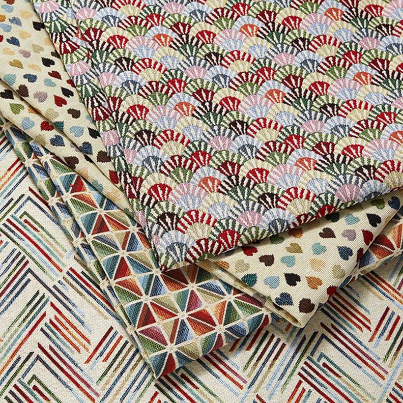 Tissu de décoration Gobelin Cœurs éparpillés – beige clair/pétrole, image number 5