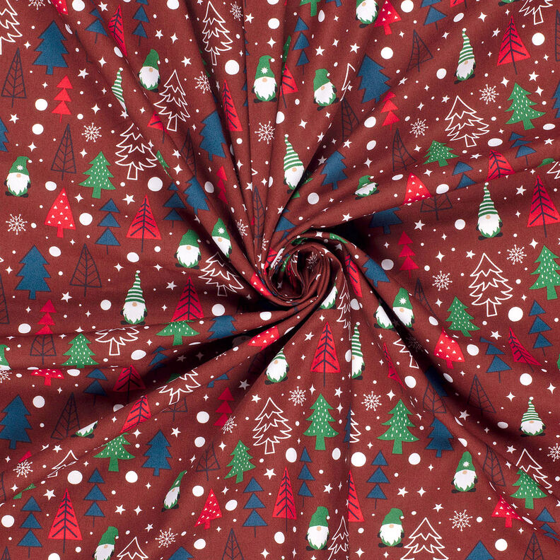 Tissu en coton Popeline Lutins et sapins – rouge foncé, image number 3