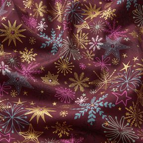 Tissu en coton Popeline Mélange d'étoiles – rouge bordeaux/or, 