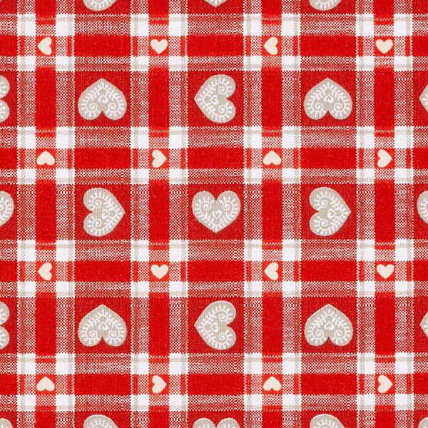 Tissu en coton Cretonne Carreaux Vichy et cœurs – rouge,  image number 1