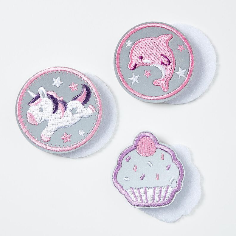 Patchs réfléchissants Velcro, pack de 3 – rose/blanc, image number 3