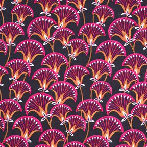 Tissu de décoration Canvas Blumenfächer – noir/rose vif, 