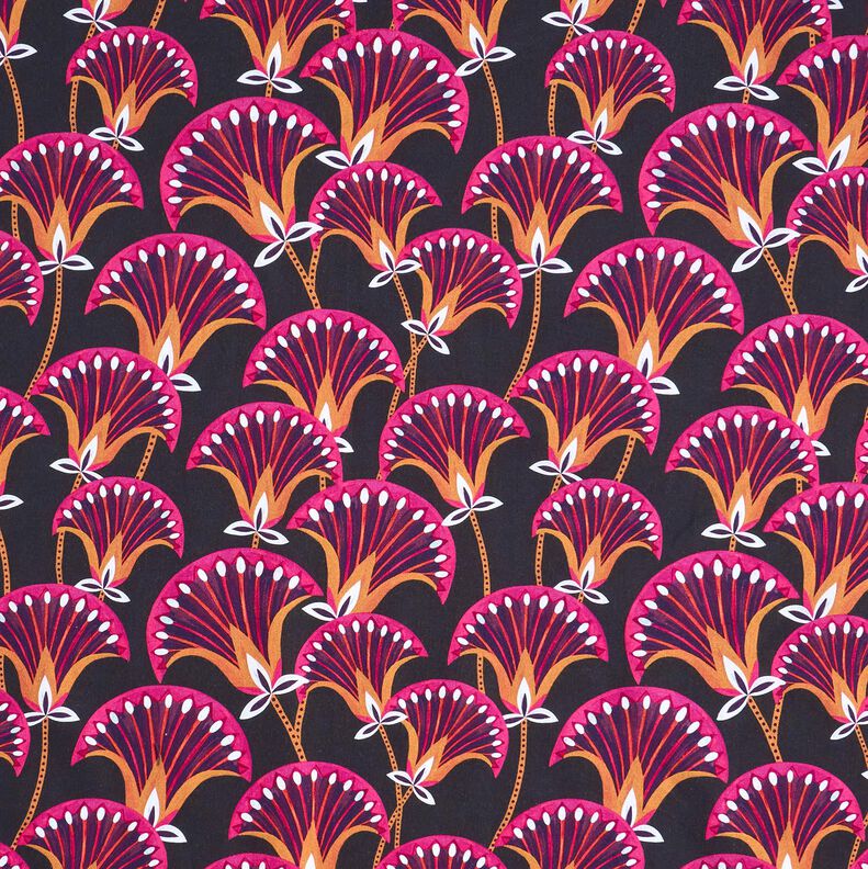 Tissu de décoration Canvas Blumenfächer – noir/rose vif, image number 1