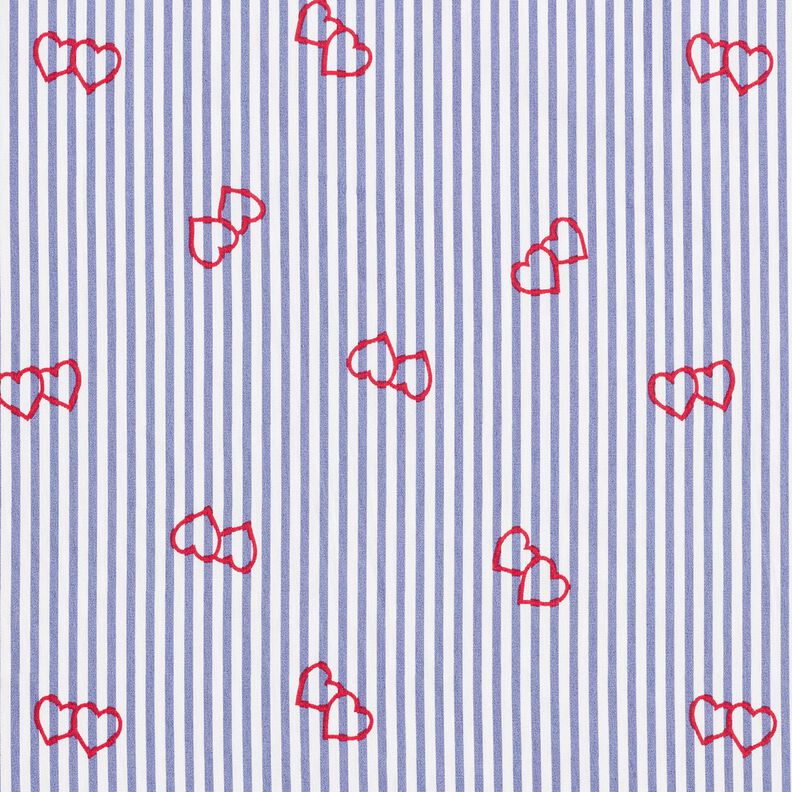 Popeline Stretch Rayures et cœurs – blanc/indigo,  image number 1