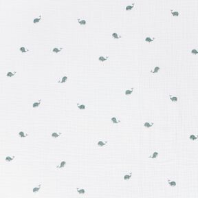 Tissu double gaze de coton Petites baleines – ivoire/gris bleu, 