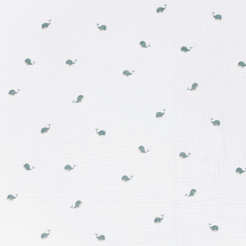 Tissu double gaze de coton Petites baleines – ivoire/gris bleu,  image number 1
