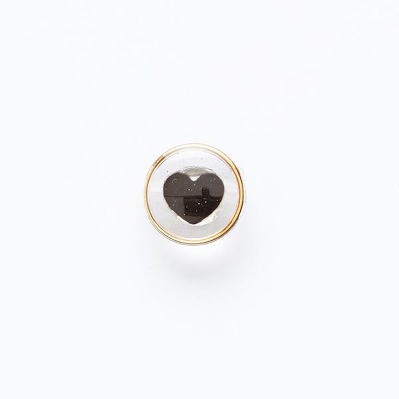 Bouton à queue cœur avec rebord doré [ Ø 11 mm ] – noir/or,  image number 1