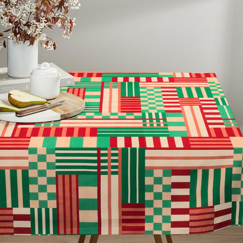 Tissu de décoration Semi-panama Formes modernes – vert genévrier/rouge foncé,  image number 9