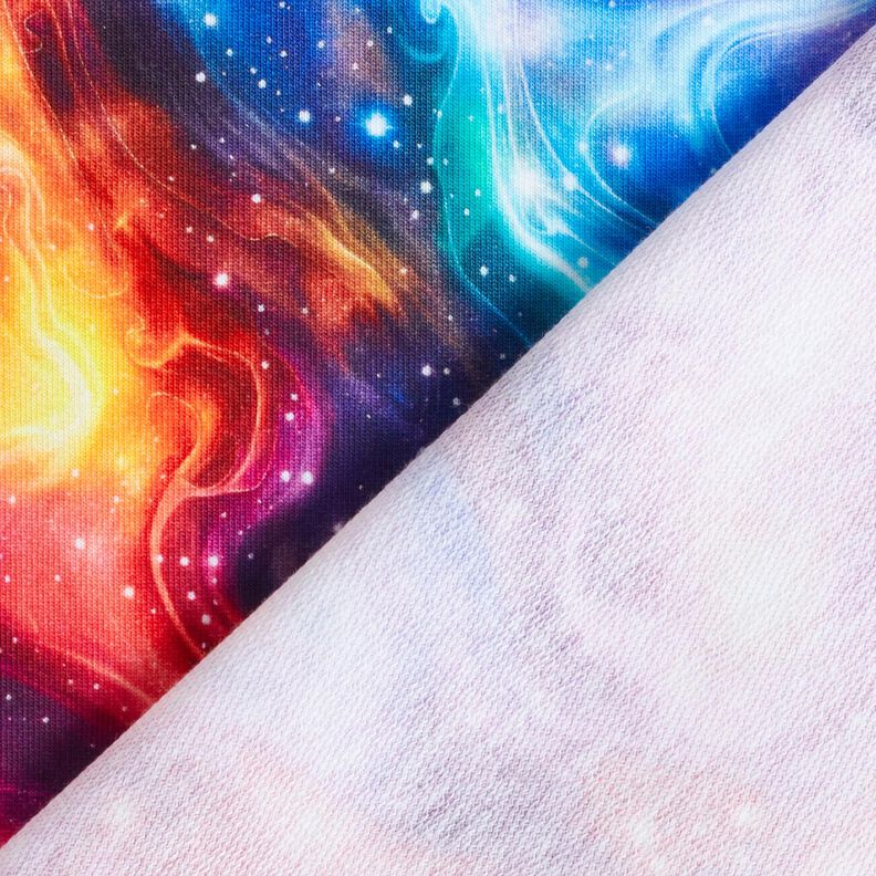 French Terry Sweat d’été Galaxie Impression numérique – lilas bleu/rouge feu, image number 4