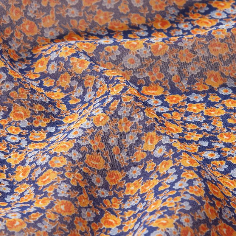 Chiffon Mille-fleurs – indigo/orange,  image number 2