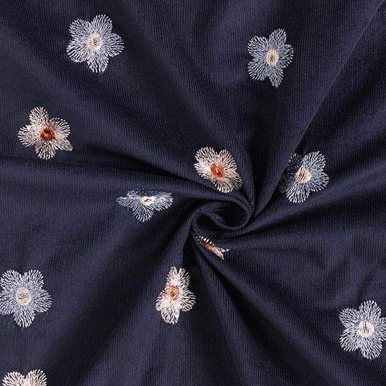 Babycord Fleurs brodées – bleu nuit,  image number 3