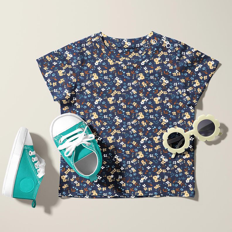 Jersey coton Mille-fleurs – bleu nuit,  image number 5