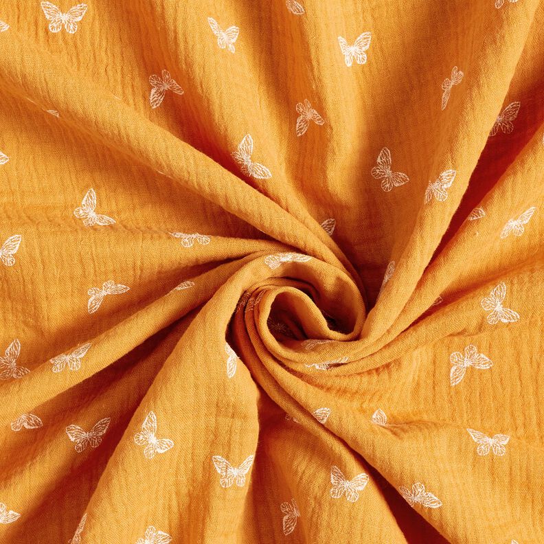 Tissu double gaze de coton Papillons délicats – jaune curry, image number 3