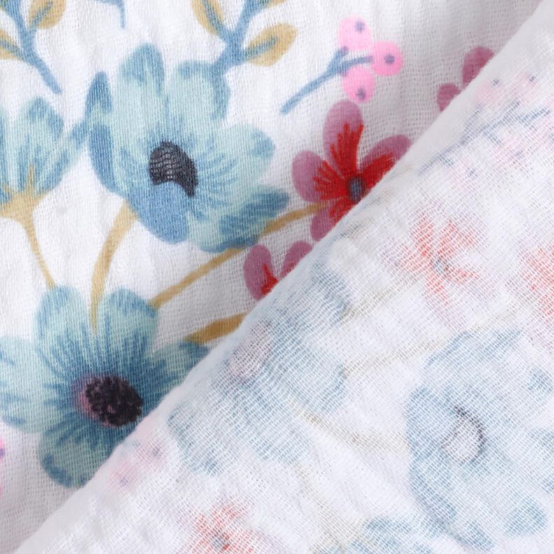 Tissu double gaze de coton Fleurs de printemps avec des tulipes – blanc/orange,  image number 4
