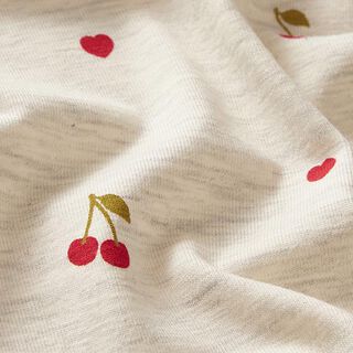 Jersey coton Cerises et cœurs – nature/gris clair, 
