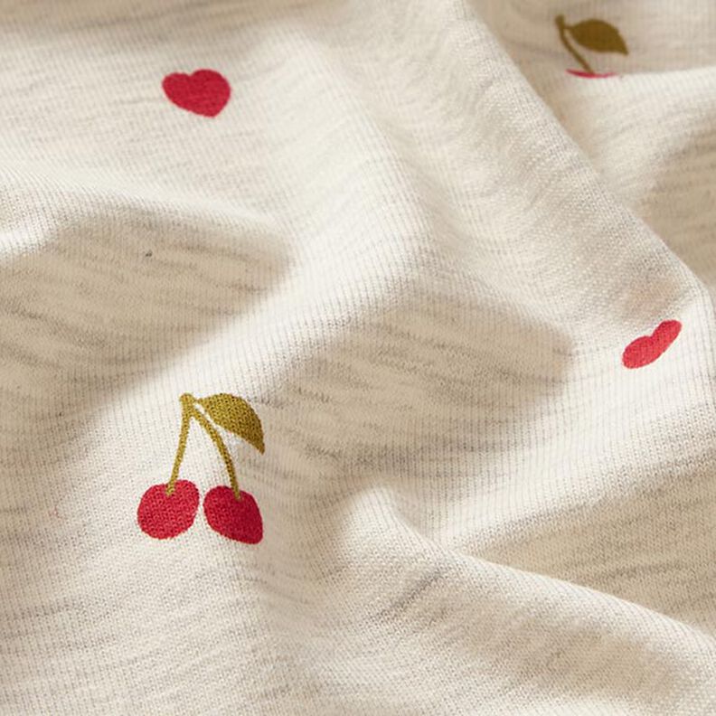 Jersey coton Cerises et cœurs – nature/gris clair,  image number 2