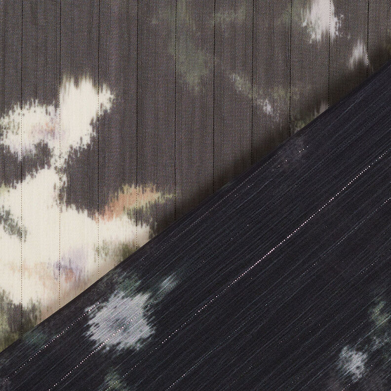 Mousseline de soie à fines rayures scintillantes aspect batik – noir/blanc,  image number 5