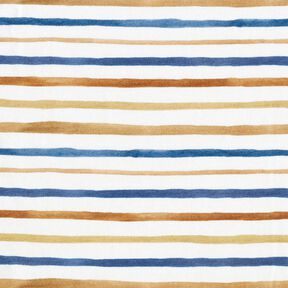 GOTS Jersey coton Impression numérique de rayures délicates à l’aquarelle – blanc/bleu roi, 