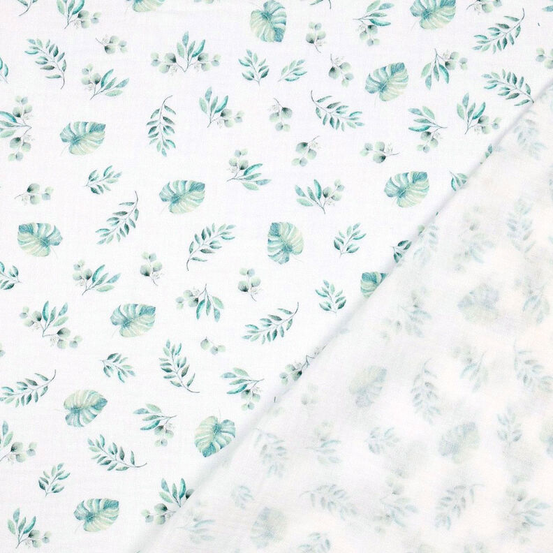 GOTS Tissu double gaze de coton Feuilles de la jungle | by Poppy – blanc/menthe clair,  image number 4