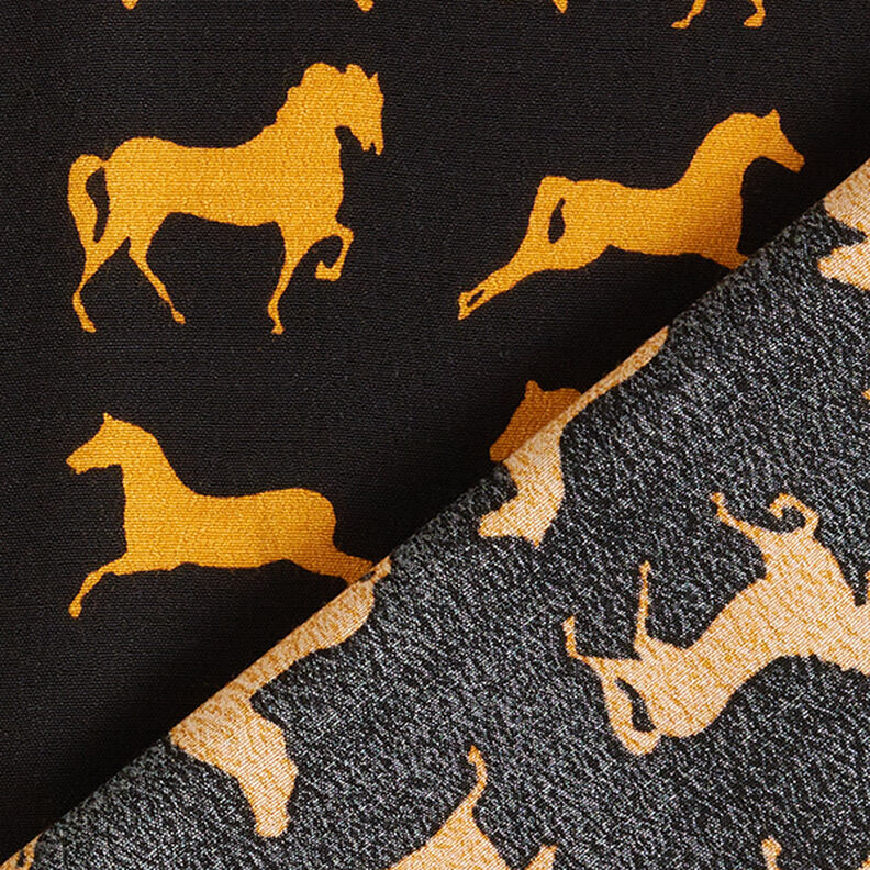 Crêpe de viscose Chevaux – noir/moutarde,  image number 4
