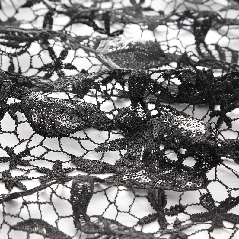 Dentelle avec paillettes et bord festonné – noir,  image number 2