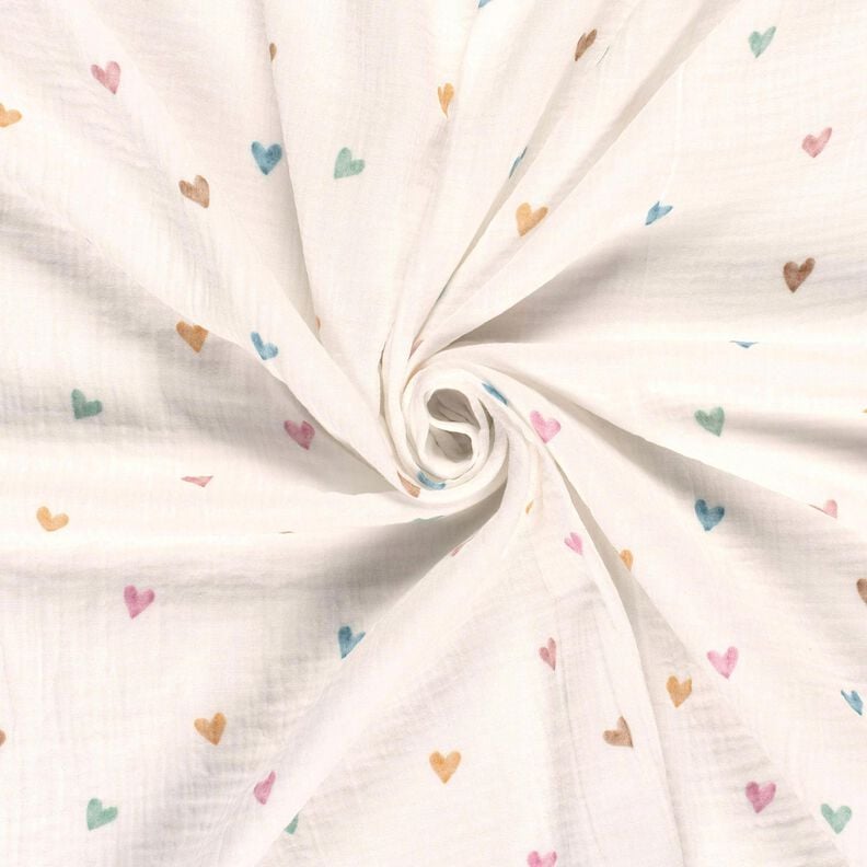 Tissu double gaze de coton Cœurs multicolores Impression numérique – blanc,  image number 3